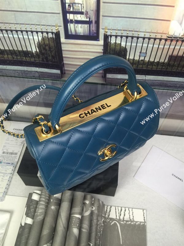 Chanel A92236 lambskin tote shoulder handbag blue bag 5940