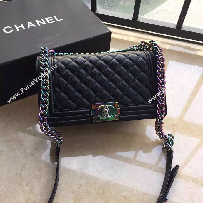 Chanel A67086 deerskin rainbow le boy handbag black bag 5941