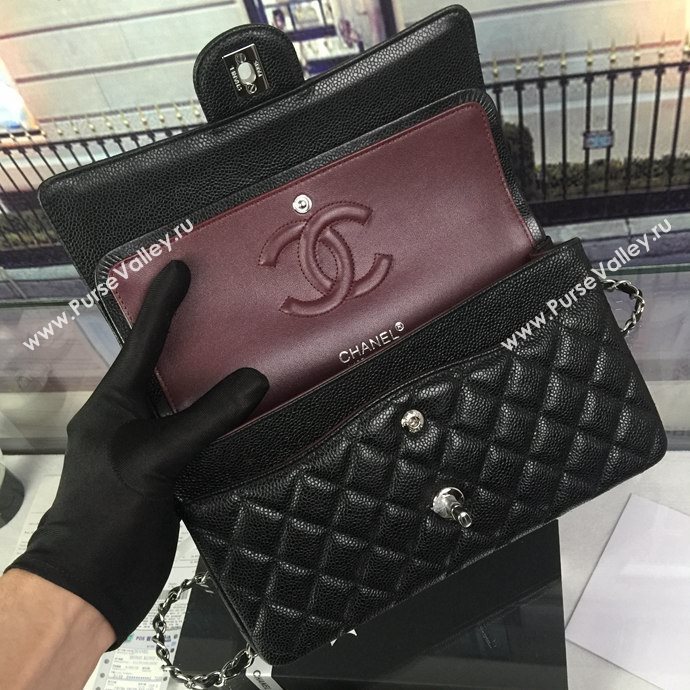 Chanel A1112 caviar lambskin flap handbag black bag 5943
