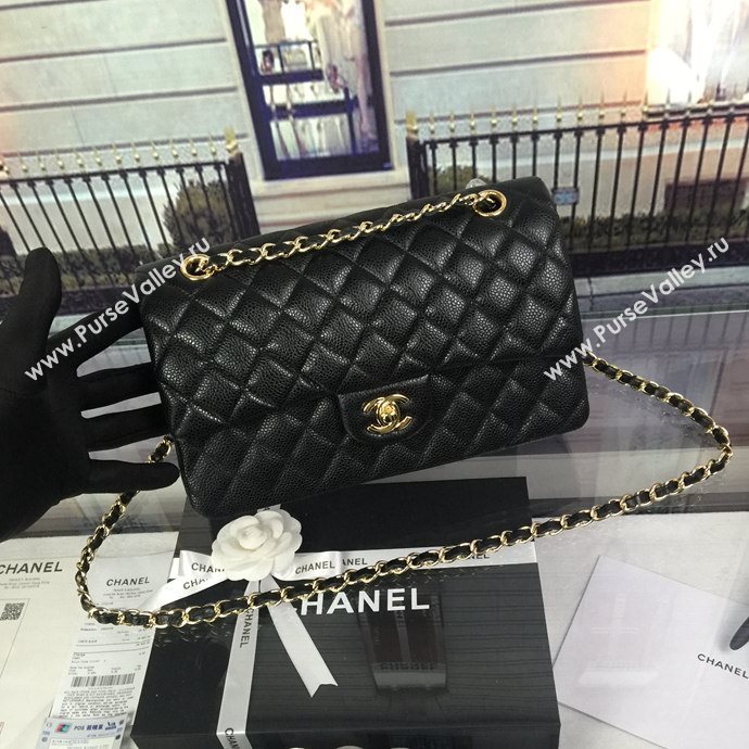 Chanel A1112 caviar lambskin flap handbag black bag 5944