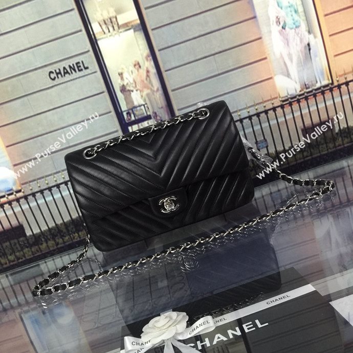 Chanel A1112 caviar lambskin V flap handbag black bag 5947