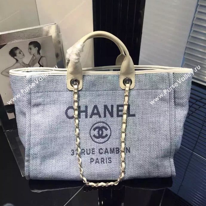 Chanel A68046 original canvas shopping handbag blue bag 5951