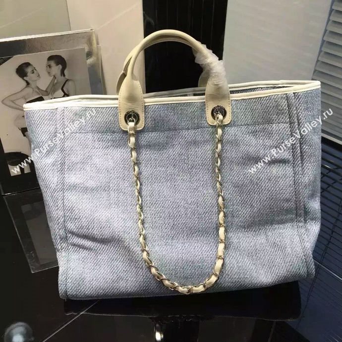 Chanel A68046 original canvas shopping handbag blue bag 5951