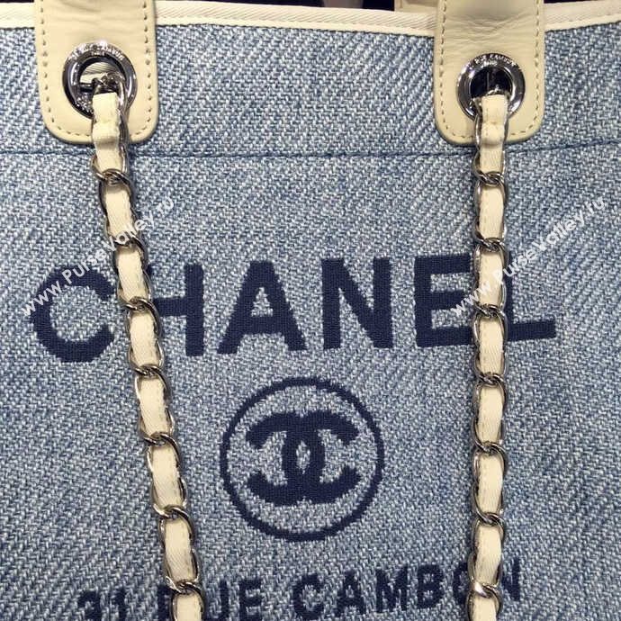 Chanel A68046 original canvas shopping handbag blue bag 5951