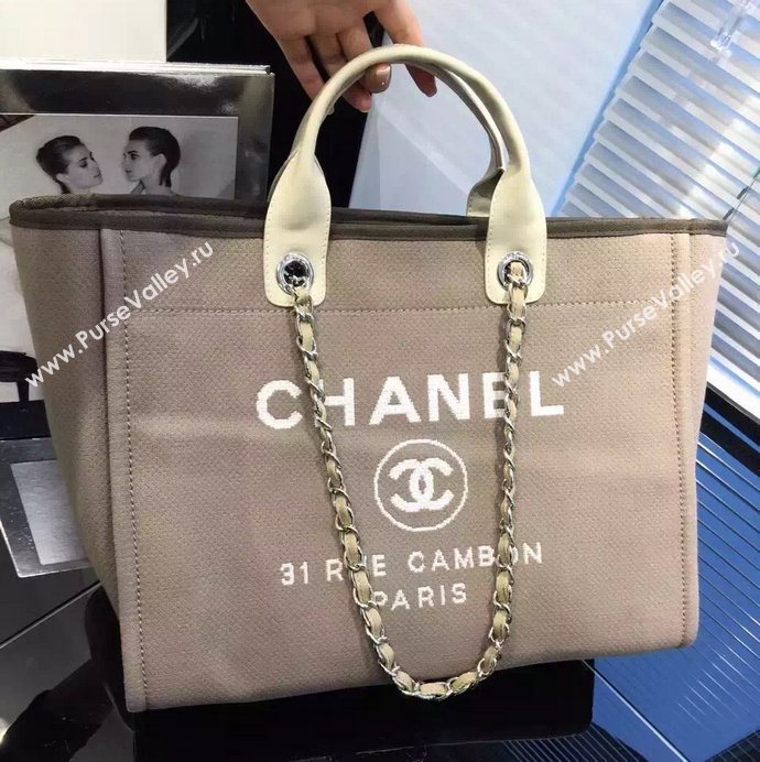 Chanel A68046 original canvas shopping handbag apricot bag 5954