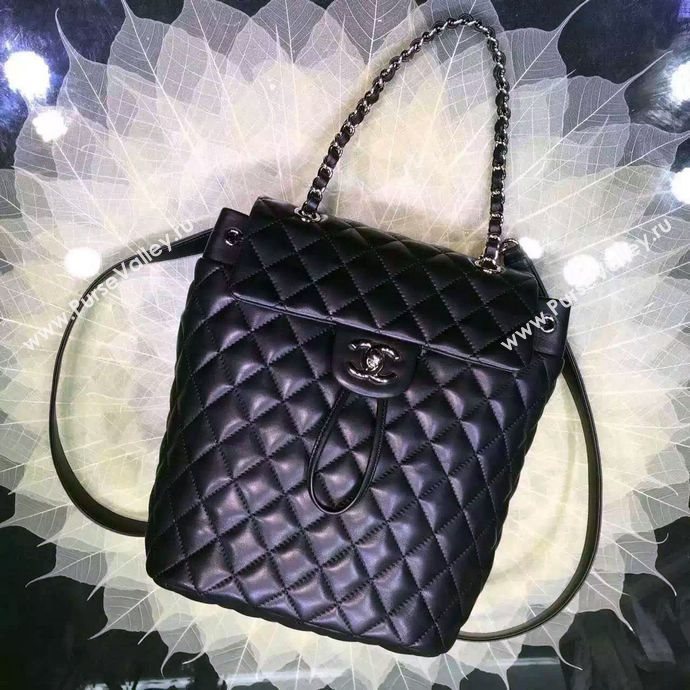 Chanel A91121 lambskin small backpack handbag black bag 5956