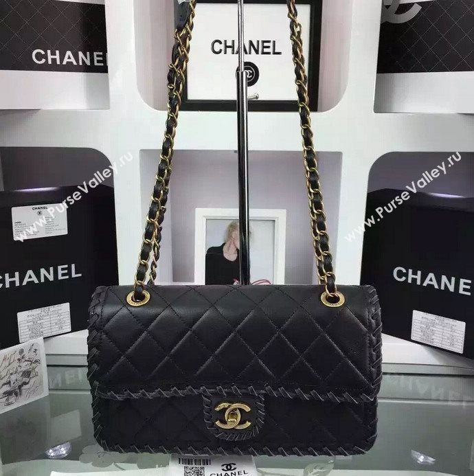 Chanel A92801 calfskin classic flap handbag black bag 5960