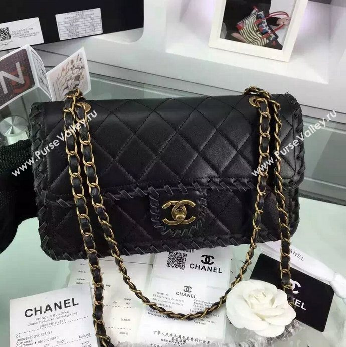 Chanel A92801 calfskin classic flap handbag black bag 5960