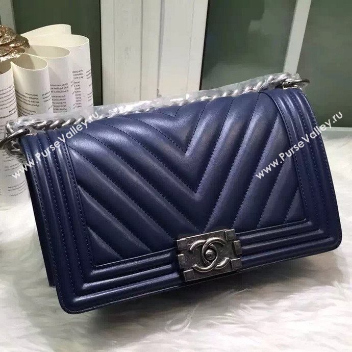 Chanel A67086 lambskin V le boy handbag blue bag 5964