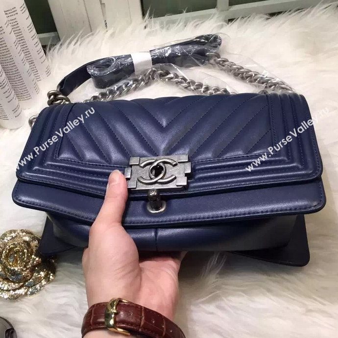 Chanel A67086 lambskin V le boy handbag blue bag 5964