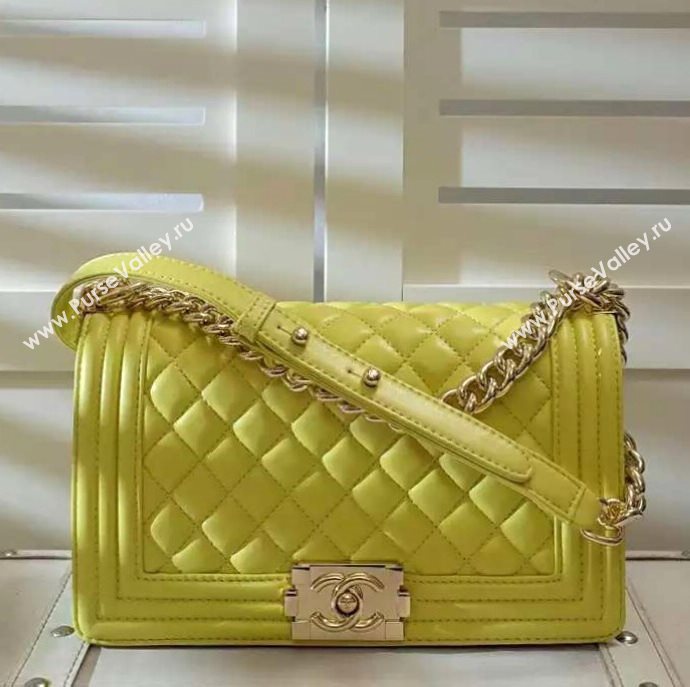 Chanel A67086 lambskin le boy handbag yellow bag 5971