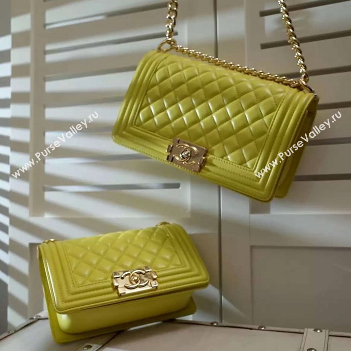 Chanel A67086 lambskin le boy handbag yellow bag 5971