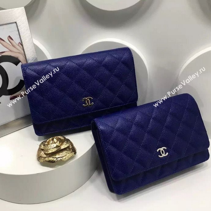 Chanel A33814 caviar lambskin small woc handbag blue bag 5974