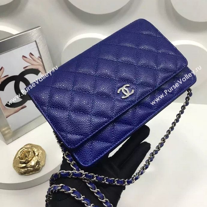 Chanel A33814 caviar lambskin small woc handbag blue bag 5974