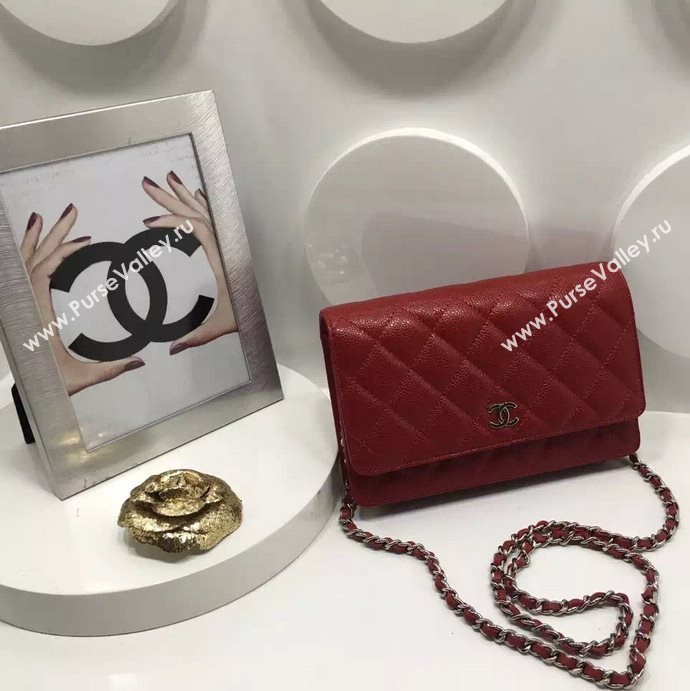 Chanel A33814 caviar lambskin small woc handbag red bag 5984