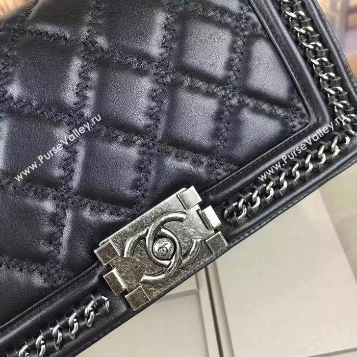 Chanel A67086 lambskin medium chain le boy handbag black bag 5908