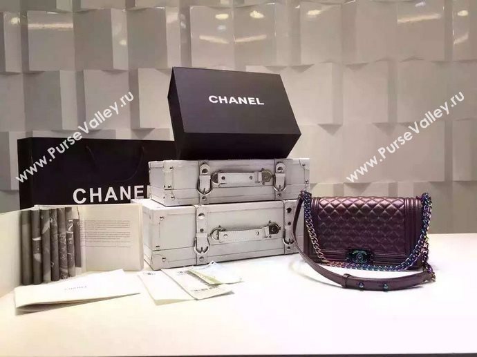 Chanel A67086 deerskin medium le boy handbag purple bag 5917