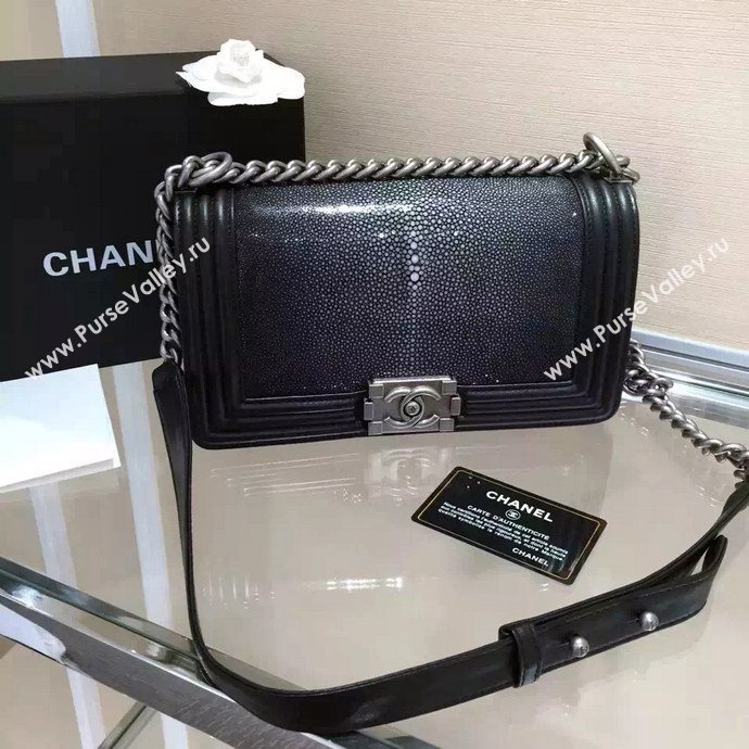 Chanel A67086 pearl leather le boy handbag black bag 5938