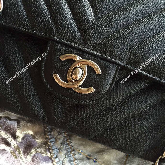 Chanel A1112 caviar lambskin flap handbag black bag 6040