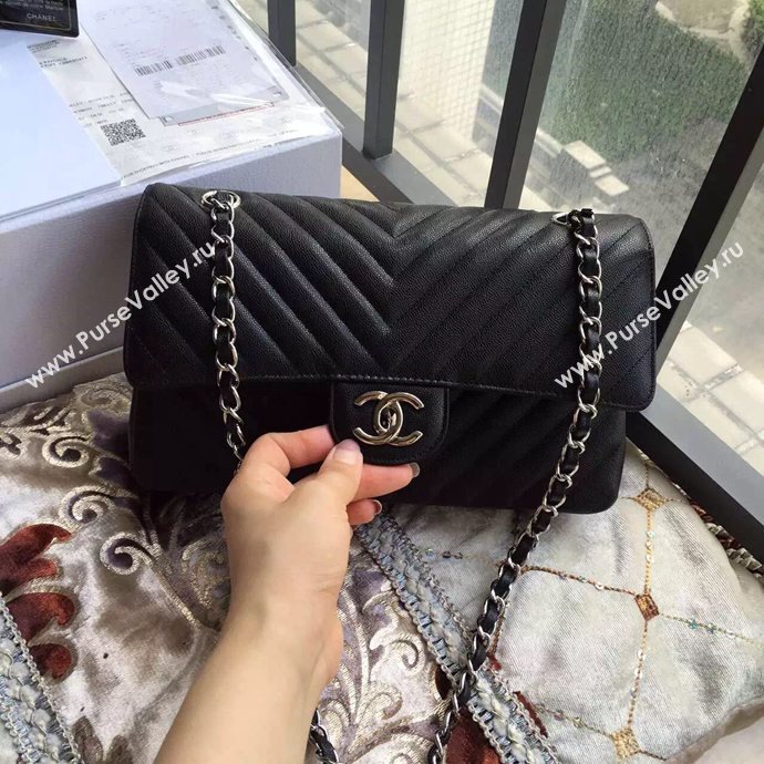 Chanel A1112 caviar lambskin flap handbag black bag 6040