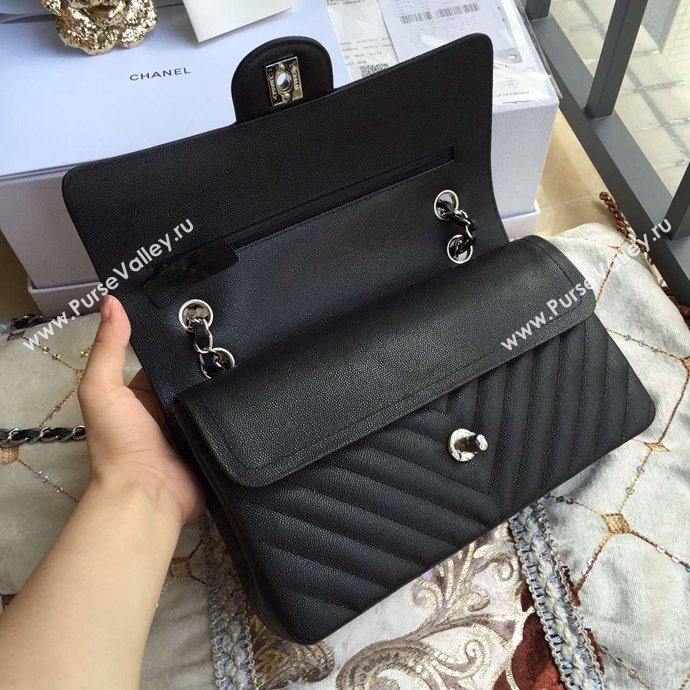 Chanel A1112 caviar lambskin flap handbag black bag 6040