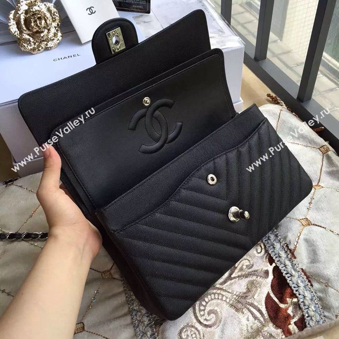 Chanel A1112 caviar lambskin flap handbag black bag 6040