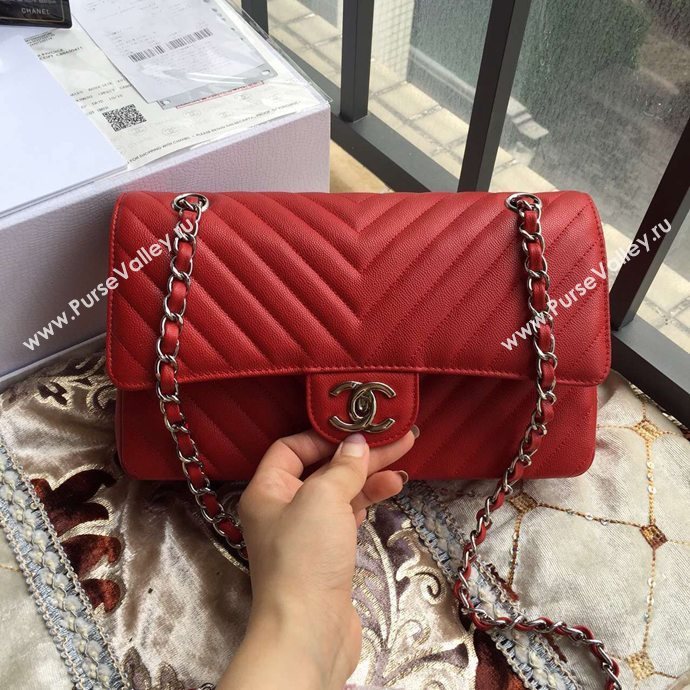 Chanel A1112 caviar lambskin flap handbag red bag 6041