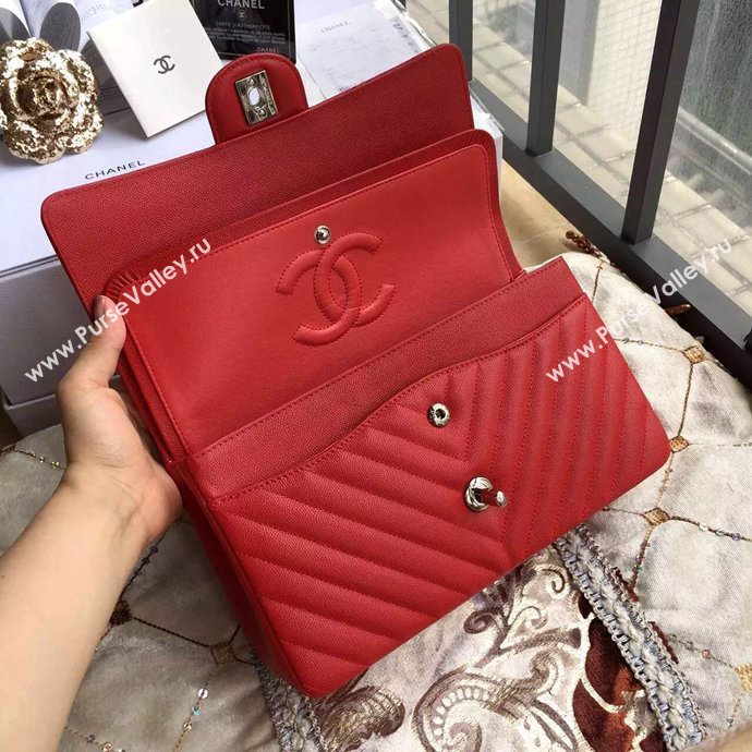 Chanel A1112 caviar lambskin flap handbag red bag 6041