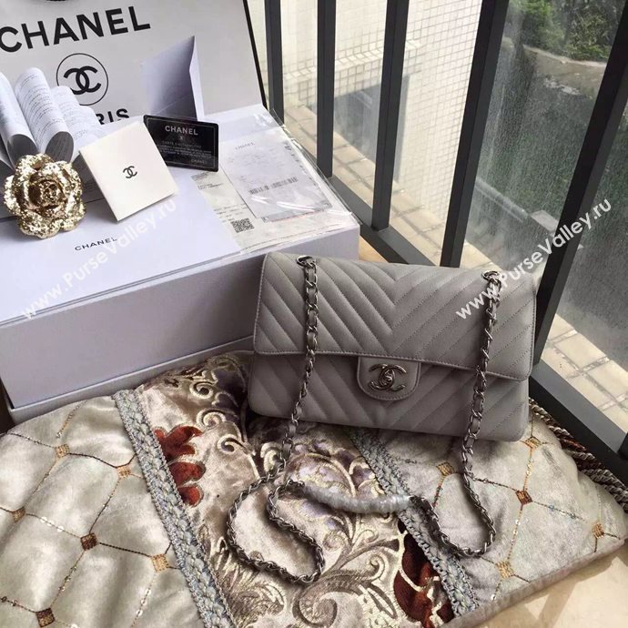 Chanel A1112 caviar lambskin flap handbag gray bag 6042