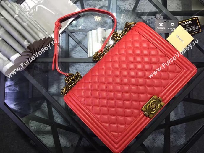 Chanel A67088 lambskin large 28cm le red boy bag 6053