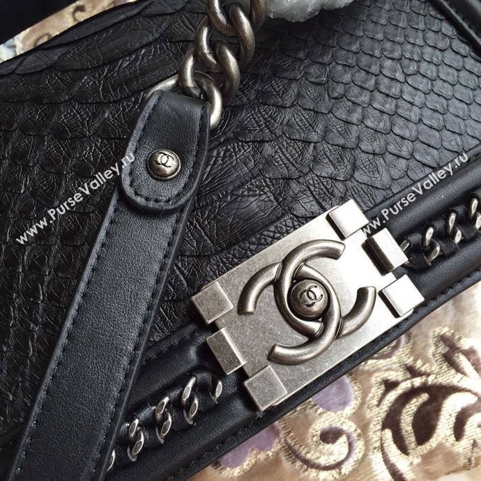Chanel A67086 python leather le boy handbag black bag 6056