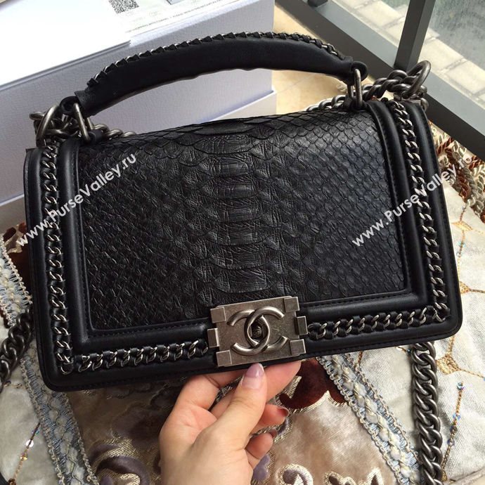 Chanel A67086 python leather le boy handbag black bag 6056