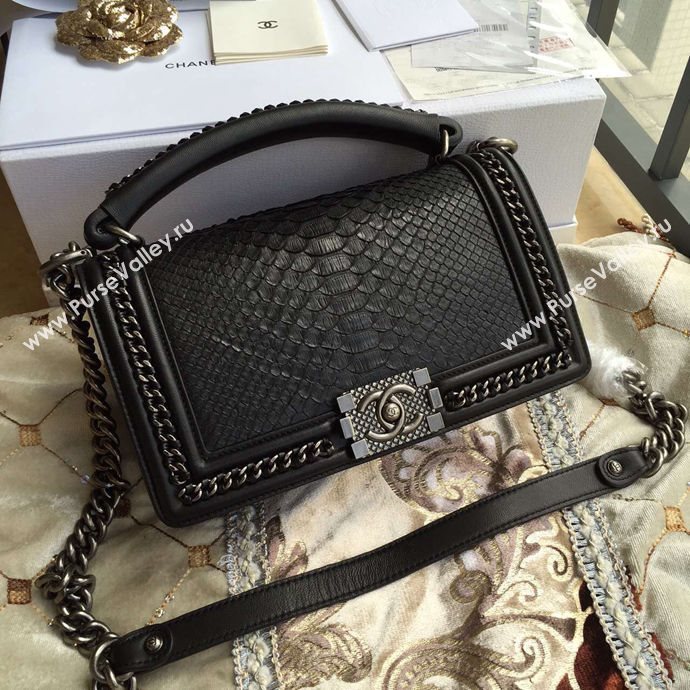 Chanel A67086 python leather le boy handbag black bag 6057