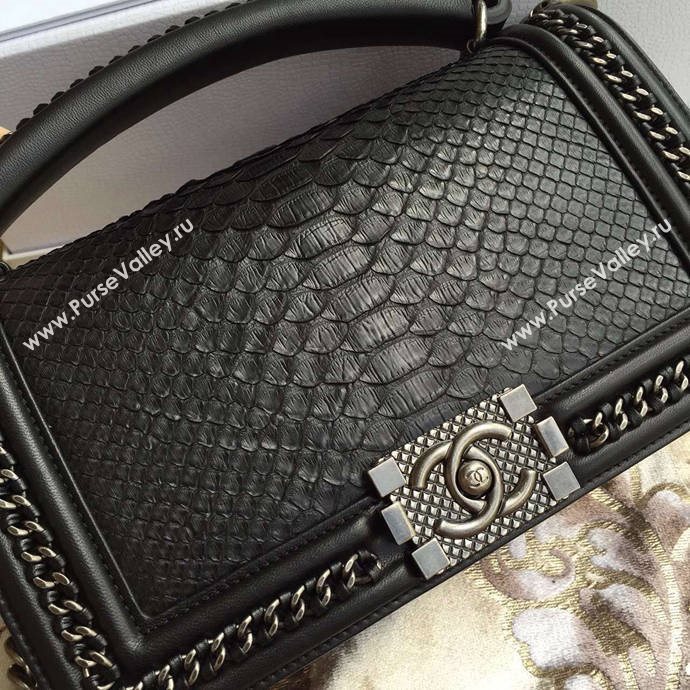 Chanel A67086 python leather le boy handbag black bag 6057