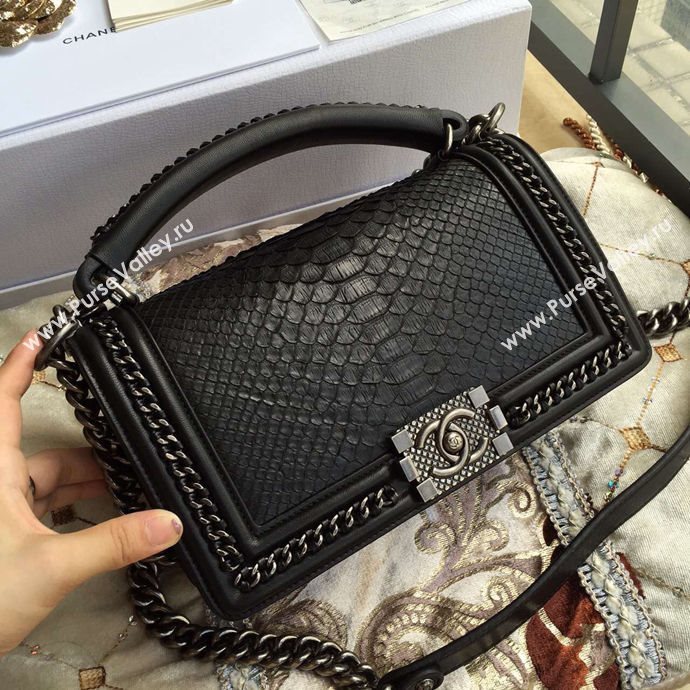 Chanel A67086 python leather le boy handbag black bag 6057