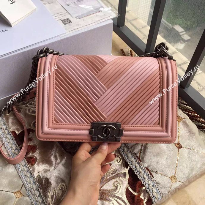 Chanel A67086 lambskin V le boy handbag pink bag 6058