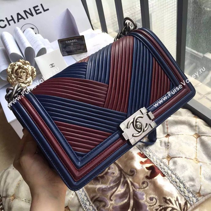 Chanel A67086 lambskin V le boy handbag wine bag 6060