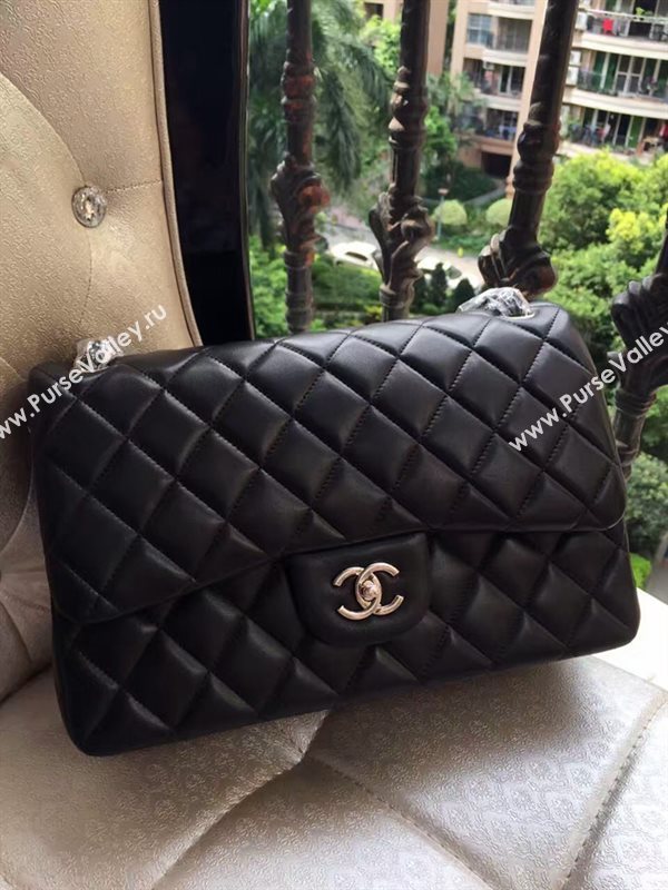 Chanel A1113 lambskin large classic black flap bag 6066