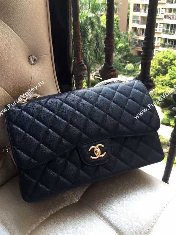 Chanel A1113 caviar lambskin large black flap bag 6068