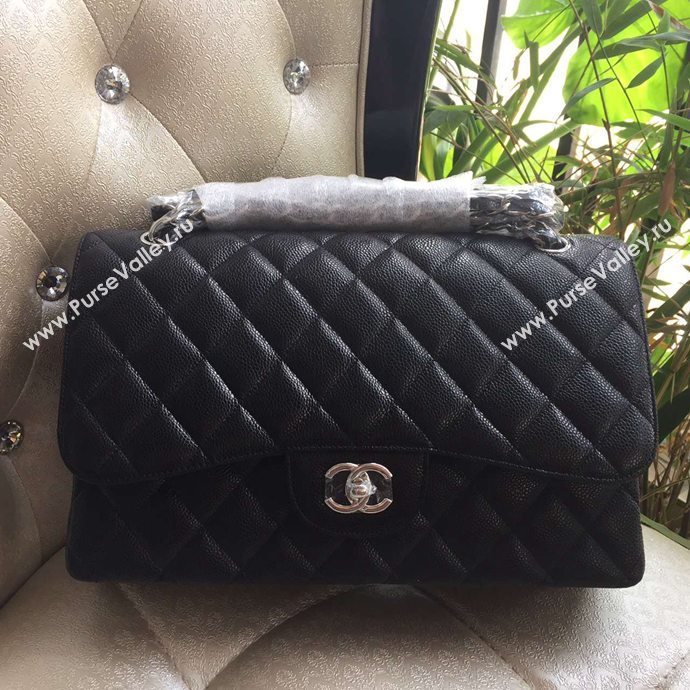 Chanel A1113 caviar lambskin large black flap bag 6070