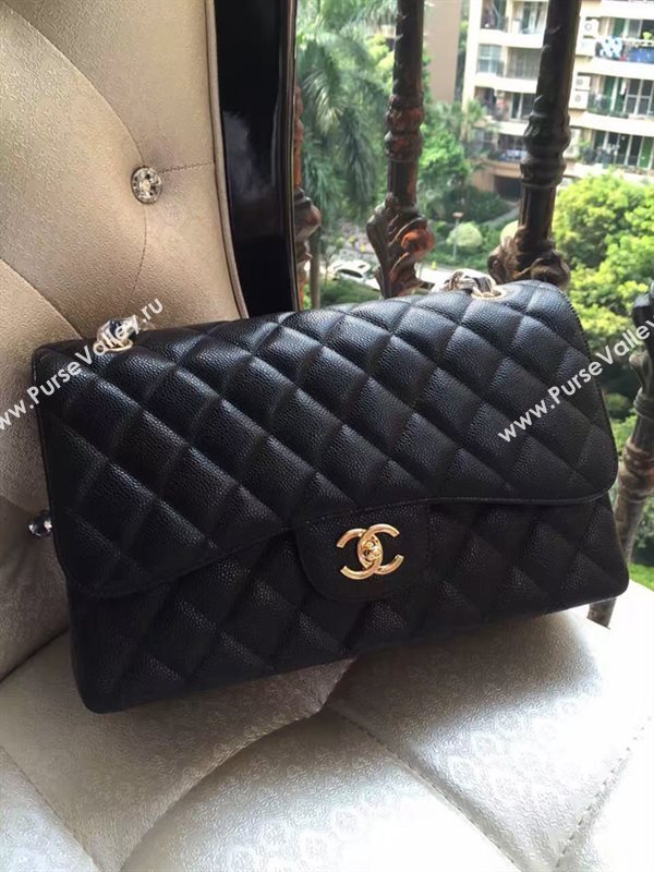 Chanel A1113 caviar lambskin large black flap bag 6071