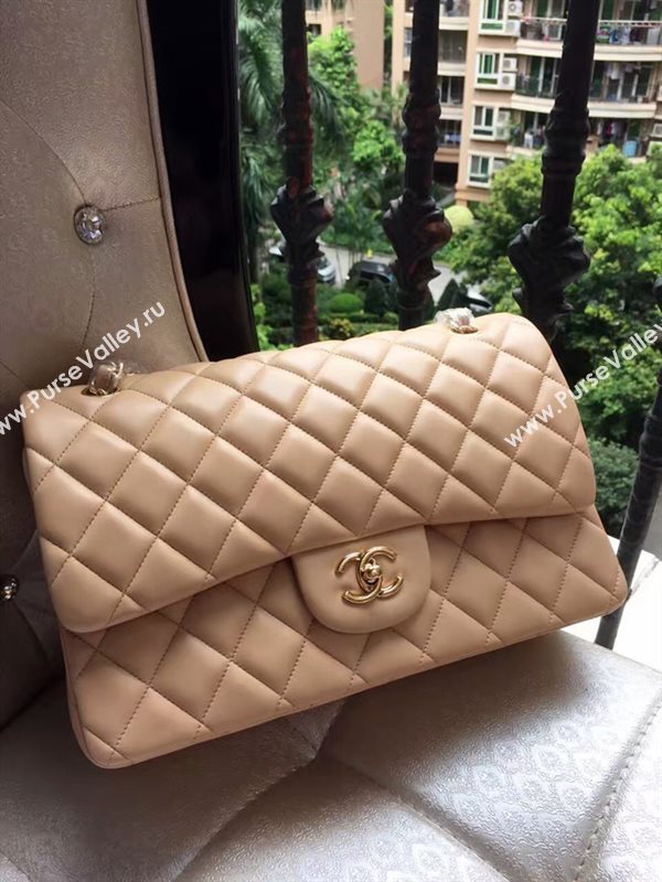 Chanel A1113 lambskin large apricot flap bag 6073