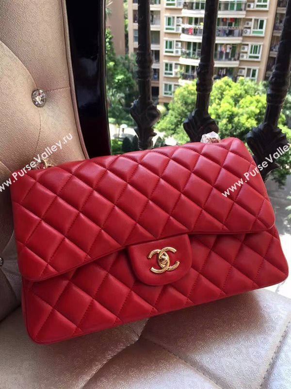 Chanel A1113 lambskin large red flap bag 6074