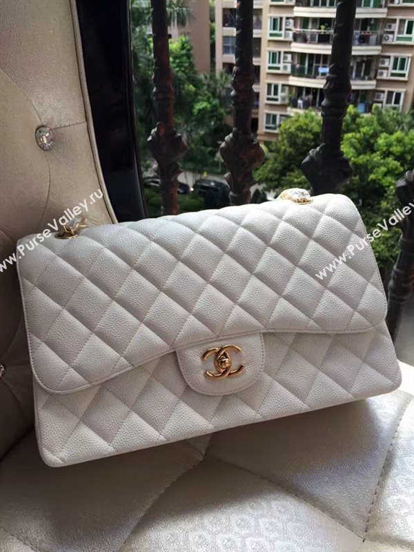 Chanel A1113 caviar lambskin large white flap bag 6078