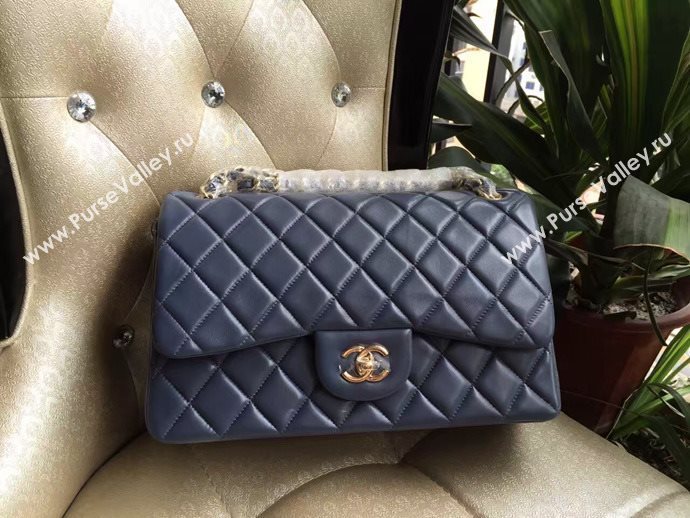 Chanel A1113 lambskin large blue flap bag 6080