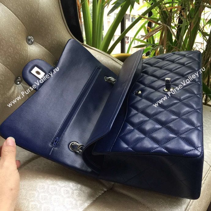 Chanel A1113 lambskin large blue flap bag 6081