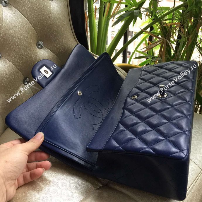 Chanel A1113 lambskin large blue flap bag 6081