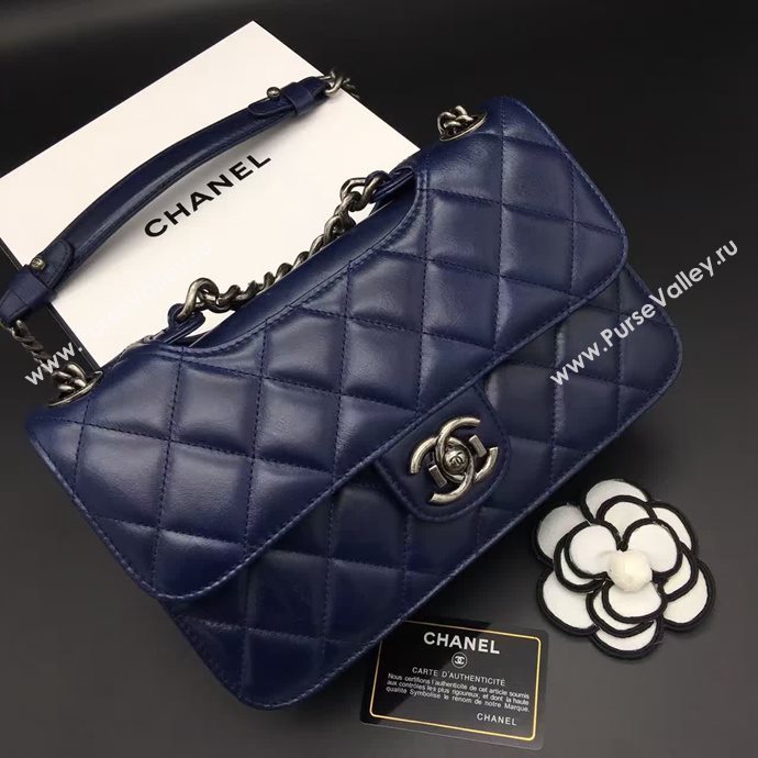 Chanel A68320 calfskin shoulder blue flap bag 6091