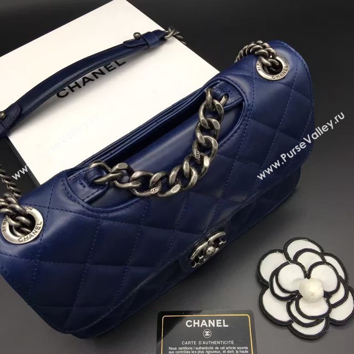 Chanel A68320 calfskin shoulder blue flap bag 6091