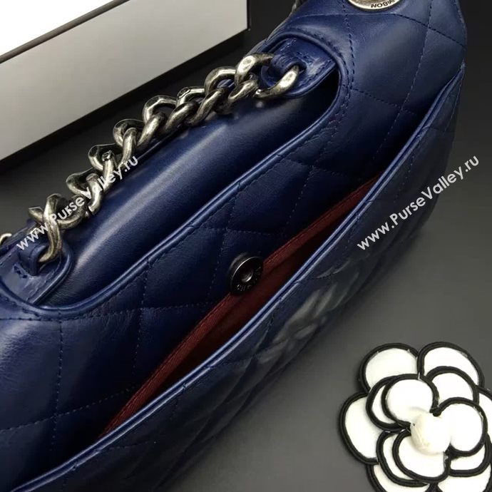 Chanel A68320 calfskin shoulder blue flap bag 6091